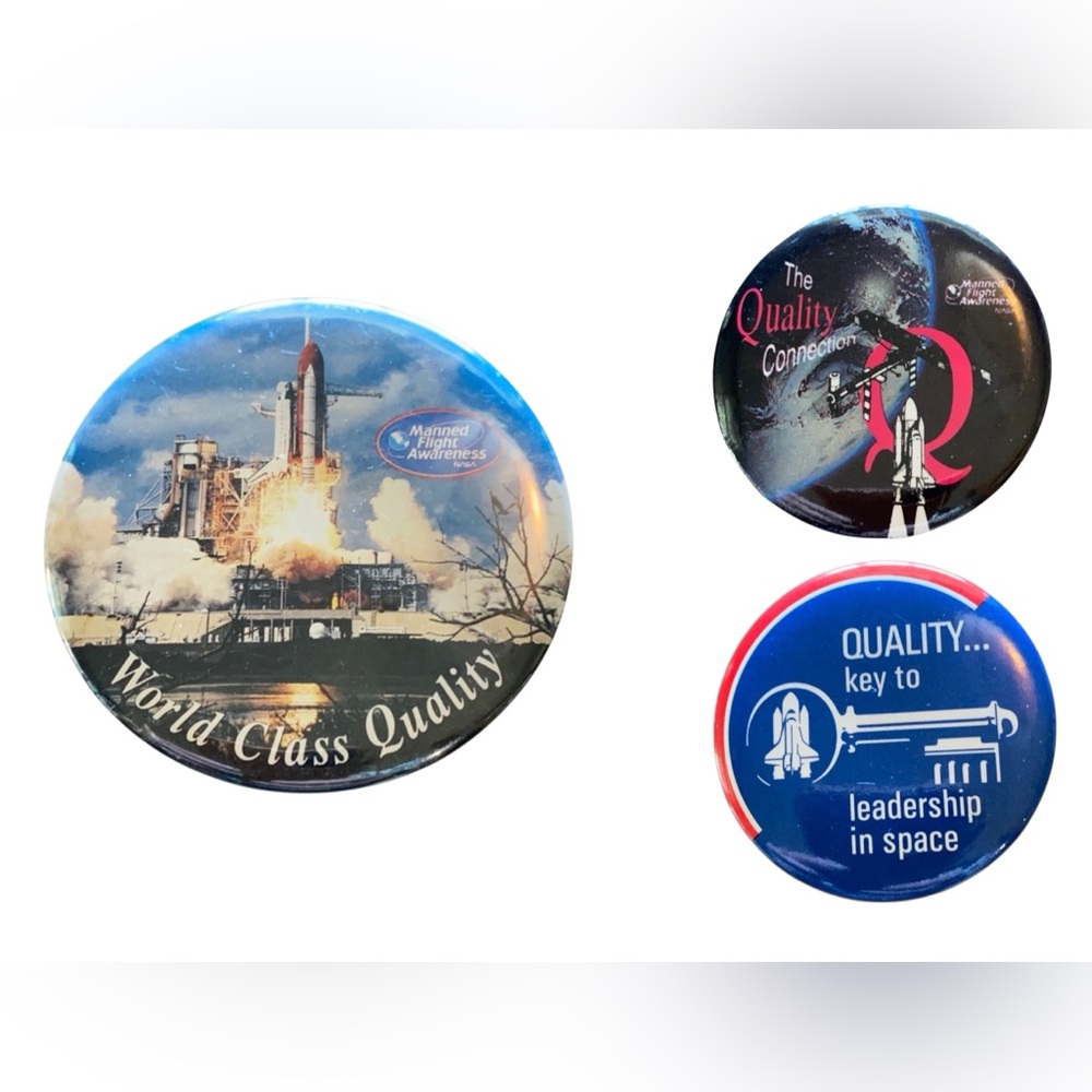 Vintage NASA Manned Flight Awareness Button Pin Lot Space Shuttle Quality Set 3